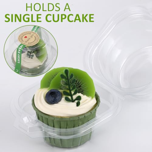 100 Pack Individual Cupcake Containers with 2 Type Stickers, Cupcake Boxes