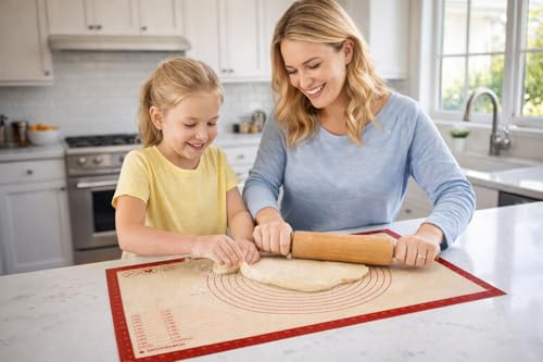 Silicone Pastry Mat with Measurements, 36 x 24 Inch Extra Thick Non-Slip Nonstick XL Baking Mat for Dough Rolling, Kneading, Fondant and Pie, Red - color: Red, size: 36"L x 24"W