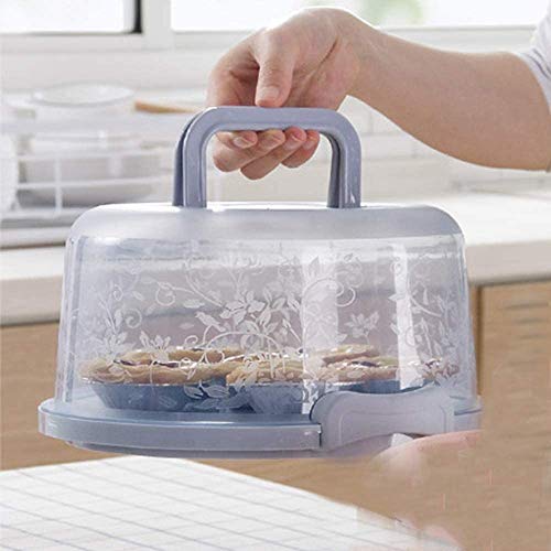 Plastic Small Cake Carrier Holder Round Container with Handle Suitable for 6~8 inch Diameter and 4 inch Height Small Cake (Blue) - size: 7 inch Printed Round-Blue