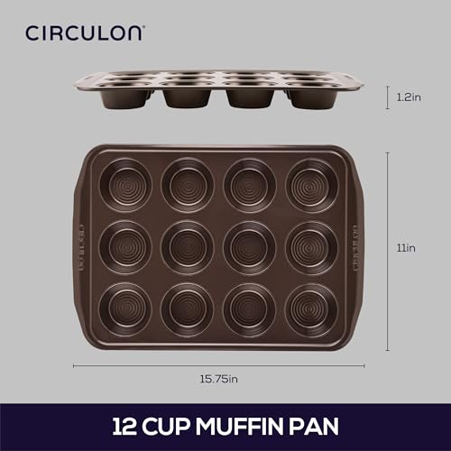 Circulon Nonstick Bakeware 12-Cup Muffin Tin, Brown, Steel - color: Chocolate