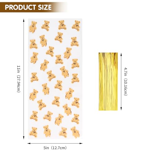 100 Pcs 5 x 11 Inch Clear Cellophane Treat Bags with 100 Gold Twist Ties, Bear Printed Food-Safe Plastic Bags for Gift Wrapping, Birthday, Wedding, Valentine's Day, Party, Classroom Gifts - color: Rainbow (Cub), size: 5x11inch(100pcs)