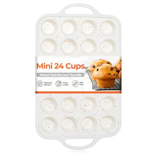 Silicone Mini Muffin Pan with Metal Reinforced Frame, Silicone Cupcake Pan - color: Creamy Confetti, size: 24-Cup Mini