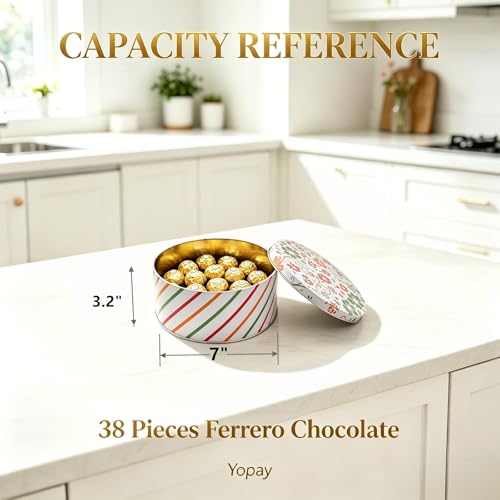 Yopay 3 Pack Round Decorative Cookie Tins, Food Safe Metal Gift Tins