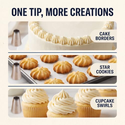 Piping Tip, Piping Tips for Eclair, Open Star Pastry Tip Large for Piping, Icing Tips, Decorating Tools, Icing and Piping Tips (9FT)