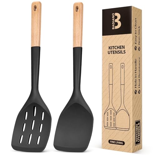 Badiano Silicone Spatula, Non Stick Turner for Cooking, Food Grade, Black - color: Black