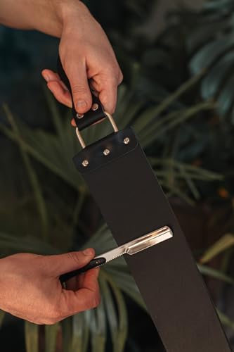 Razor Strop - Barber's Latigo Leather Straight Razor Strop. Dual Strap that will be a Great Addition for Any Straight Razor. PREMIUM LEATHER Strop for Sharpening. (Black) - color: Black