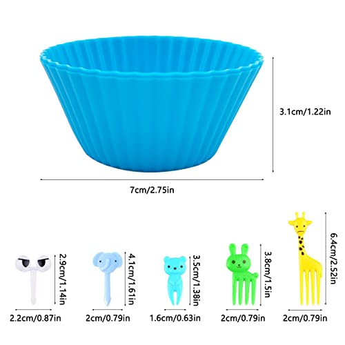 Creative Bento Box Kit: 52-Piece Reusable Silicone Cups & Animal Food Picks for Lunch, Party Snacks, Meal Prep - Microwave & Dishwasher Safe
