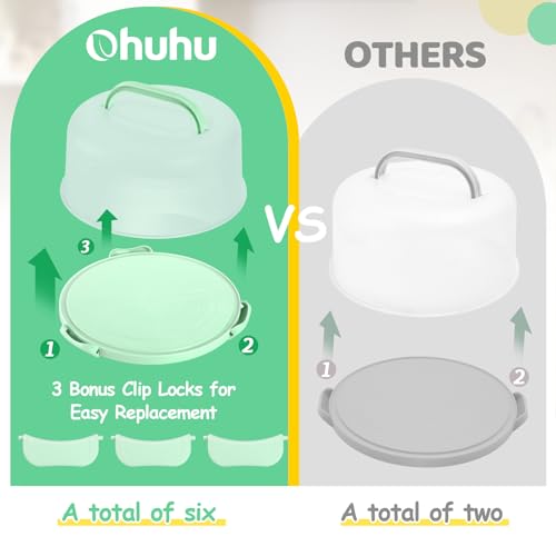 Cake Carrier with Lid and Handle, Ohuhu BPA-Free Cake Containers Cake Holder for 10 inch Cake with 2 Handle Cupcake Carrier - Plastic Cover Two Sided Base for Transport Pie Nut Fruit Mothers Day Gifts - color: Green