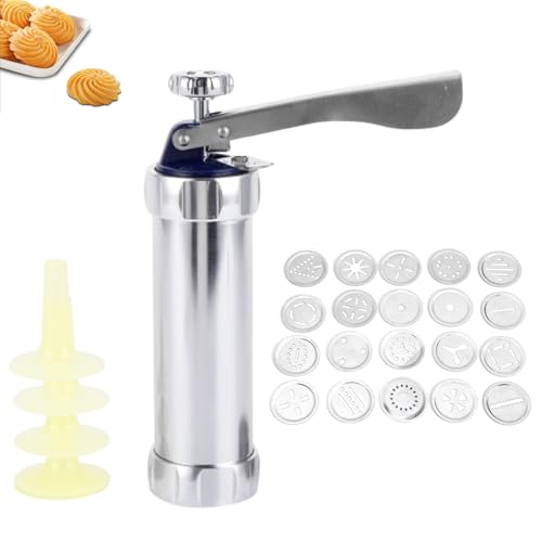 Cookie Press Maker Kit with 20 Cookie Discs and 4 Piping Tips