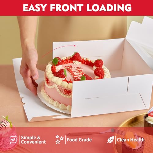 5 Pack Cake Boxes, 10X10X5 In, Disposable Cake Containers with Lids