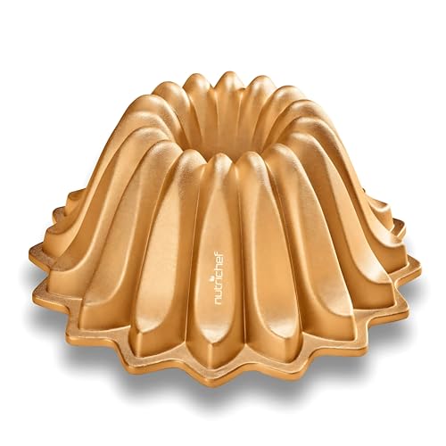 NutriChef Spring Water Fluted Cake Pan, Extra Thick Non-Stick Aluminum Baking Pan, Even Baking and Browning, Oven Safe, PFOA Free, Perfect for Cakes, Bread, and More, 9.4” x 4.2” - style: Spring Water
