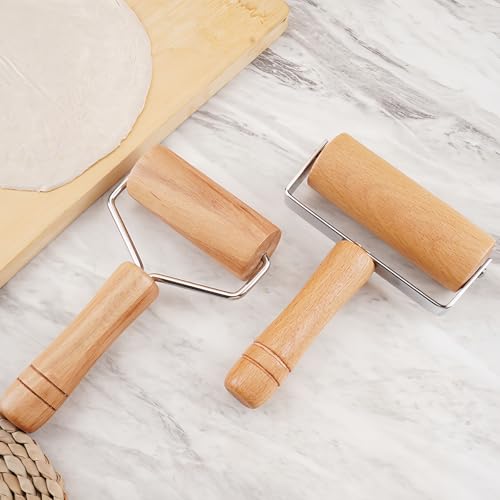 Stainless Steel & Beechwood Rolling Pin with Adjustable Thickness - Ergonomic Dumpling/Pasta Maker、Pizza, Kitchen Tool for Home Chefs, Dishwasher Safe & Rustproof Design (T) - size: T