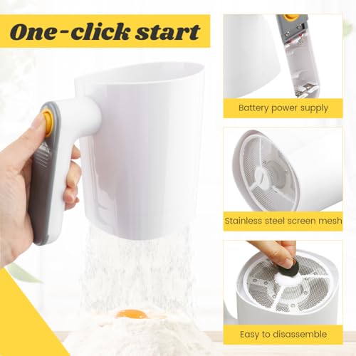 Electric Flour Sifter 32Oz with Dough Scraper, Fine Mesh Baking Sieve