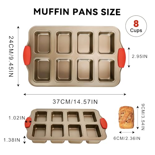 Mini Loaf Pans 8 Cavity Loaf Baking Pans With Silicone Handle Gold - color: Gold, size: 8 Cavity Mini Loaf Pan
