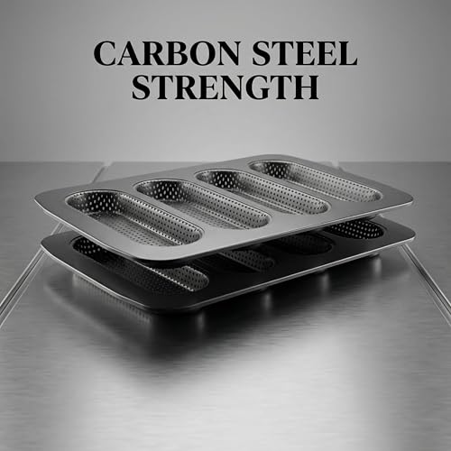 2-Pack Nonstick Carbon Steel Baguette & Hot Dog Bun Baking Pan