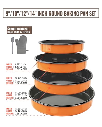 Round Turkey Roasting Pan Set of 4, Enamel Deep Dish Pizza Baking Pan - color: Orange