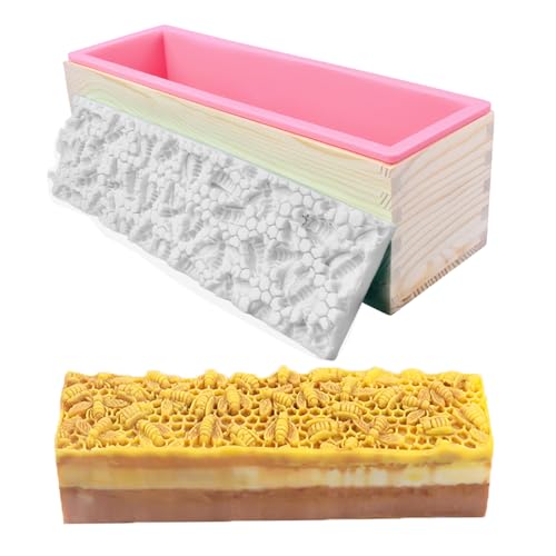 Loaf Soap Making Kit, 44oz Silicone Soap Making Liner Wood Box with Beehive & Hexagon & Rose Mat Creative Honeycomb Mat Mold for DIY Soap Making (Purple & Pink) (Purple Mold-Rose) - color: Purple Mold-Rose