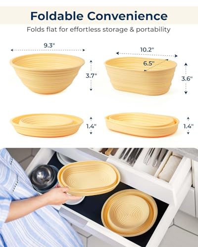 Silicone Banneton Proofing Basket, Complete Sourdough Bread Baking Supplies - size: Premium 9" Round & 10" Oval