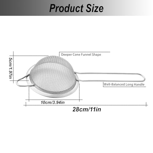 Fine Mesh Strainers for Kitchen, Stainless Steel Metal Hand Small Mini Sieve Strainer, Cocktail Strainer Tea Coffee Juice Strainer, Food Strainer with Handle (4inch, Silver) - size: 4INCH