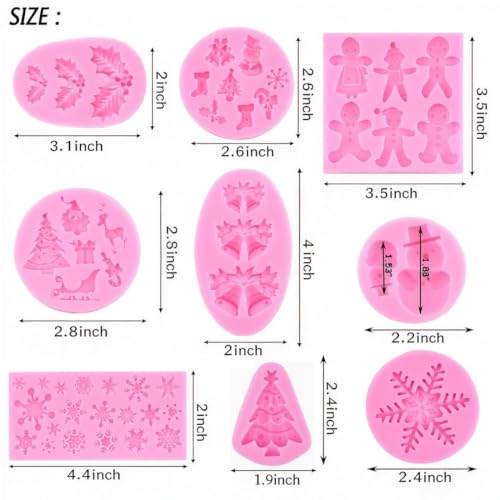 Christmas Silicone Molds Mini Xmas Fondant Molds Snowflake Chocolate Candy Soap Cake Mold Christmas Tree Reindeer Holly Leaf Baking Molds for New Year Party Cupcake - style: Xmas Molds