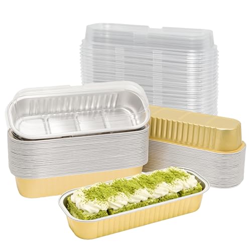 50 Pack 6.8oz Mini Cake Pans with Lids, Gold - color: Gold, size: Rectangle