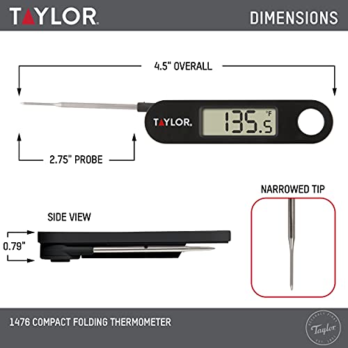 Taylor Digital Folding Stem Food Thermometer Black - color: Black