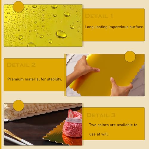 10 Pack 14x10 Gold Cake Board Sheets Rectangle Decorating Wavy Cardboard Grease Proof Foil Base Stand Disposable Plates for Desserts Pastries Display - color: Gold