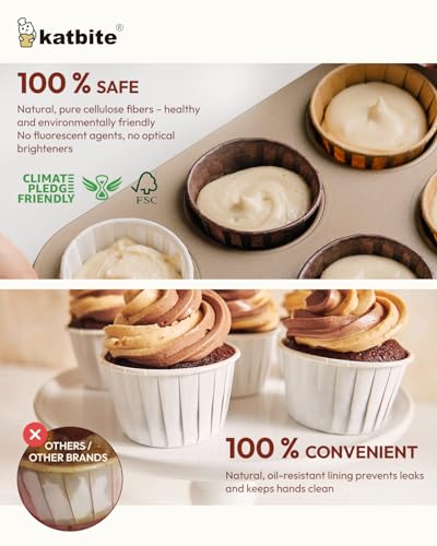 Katbite Parchment Cupcake Liners 150PCS, Standard Size Muffin Baking Liners - color: White-brown-coffee