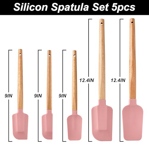 Pink Silicone Spatula Set, Food Grade Rubber Spatula-5 Piece Nonstick Rubber Spatulas, Spoonula, Jar Scraper for Cooking, Baking, Mixing, - color: Pink