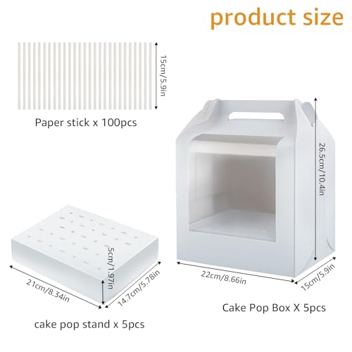 Cake Pop Boxes Packaging with Sticks, Display Carrier, 5 Boxes & 100 Sticks