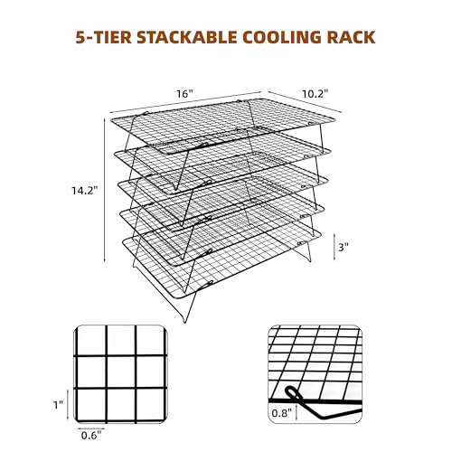 Cooling Rack 16"x10", 5-Tier Stackable & Collapsible Cooling Racks - color: Black, size: 5-Tier