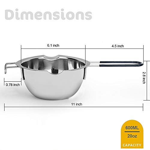 600ML Stainless Steel Double Boiler Pot with Heat Resistant Handle - color: Black handle, size: 600ML
