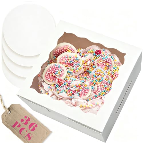 Bakepacker 8"x8"x5" Cake Boxes with Cake Boards 36 Sets - color: White, size: 36Sets,8"x8"x5"