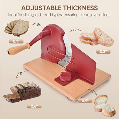 SOWKIPE Manual Bread Slicer for Sourdough, Adjustable Hand Crank, Red - color: Red