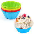 12 Pack Reusable Silicone Cupcake Liners Baking Cups Liners - color: Colored-Flower
