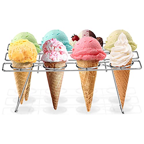 2 Pack Ice Cream Cone Holders Rack with 12 Holes Cake Cone Stand, Silver - color: Silver