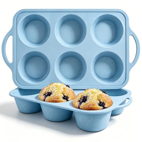 Jumbo Muffin Pan, Metal Reinforced Frame 3.5inch Jumbo Silicone Muffin Pan - color: Blue, size: Jumbo: 2pcs