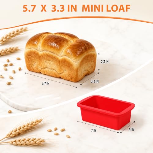 CAKETIME Mini Loaf Pans - 5.7 x 3.3 IN Silicone Bread Loaf Pans for Baking - color: Red, size: 5.7 X 3.3"