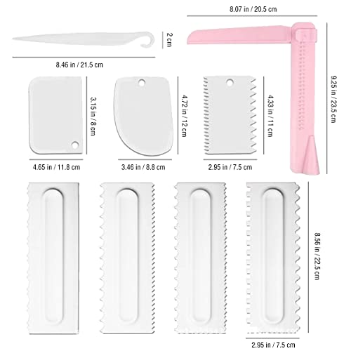 Cake Scraper Set of 9 Packs, Cake Scraper Smoother Set, Adjustable Icing Scraper Polisher Tool, Cake Decorating Comb, Icing Smoother Plastic Sawtooth Cake Icing Kitchen Baking Cake Edge (White) - color: White