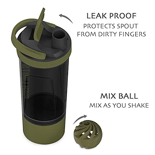 Artoid Sports Protein Shaker Bottle, 24-Ounce, Dual Mixing Technology, BPA Free, Black/Moss Green - color: Black/Moss Green