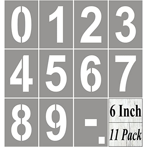 6 Inch Large Number Stencils for Painting - 11 Pack Number Stencil Templates for Curb Address, Cakes, Cookies, Mailboxes and Crafts, Reusable House Numbers Stencils for Wood Signs & Cement Wall Art - size: 6 Inch