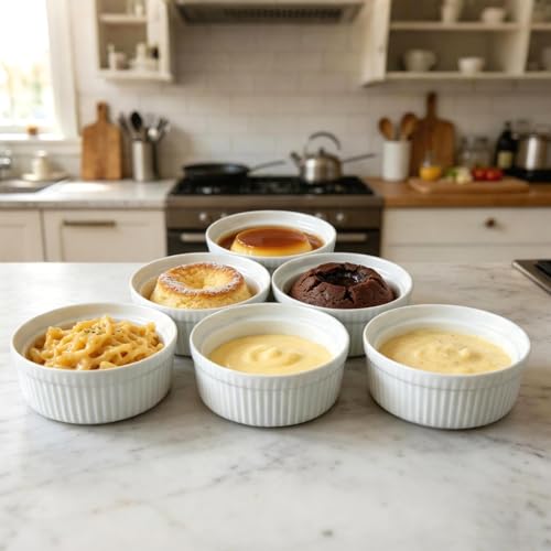 Cinf White Ceramic Ramekins, Set of 6, 10oz Soufflé Baking Cups - color: White-6Pack, size: 10oz-Individual Serving