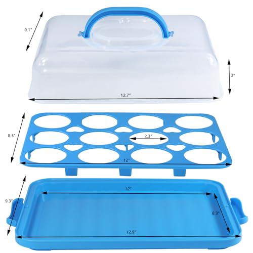 Cake Carrier with Lid, Cake Holder Cupcake Container for 12 Cupcakes 2 in 1 Portable Dessert Container for Pie Muffin Cobbler (Blue) - color: Blue