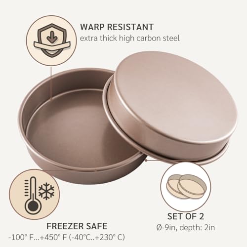 HAPPIELS 9 inch Raund Cake Pan 2 Pack Nonstick, PFOA & BPA Free - style: Round 9'' Pan 2-Pack