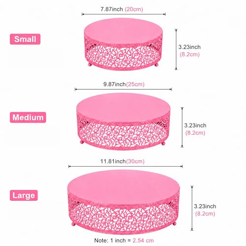 3Pcs Metal Food Risers, Buffet Table Display Stand - color: Pink, size: 3P-Round(8IN to 12 IN)
