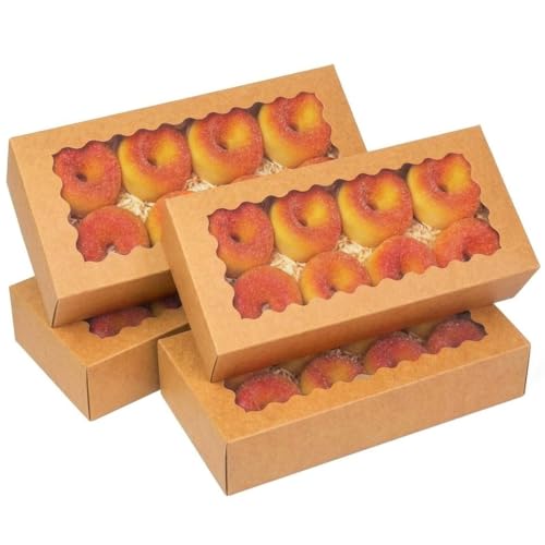 qiqee Auto-pop up Cookie Box with Window 12x5.5x2.5 Inch Brown 50Pcs Pastry Macaron Bakery Pie Box for Packaging - color: 12x5.5x2.5, 50Pcs, Brown
