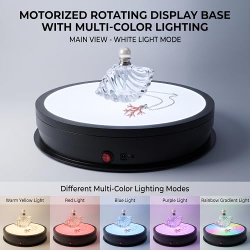 JAYEGT LED Light Base Non-Slip Rotating Display Stand , 110Lbs Load,360 Photography Turntable for Products Shows, Glass Crystal Artwork, Jewelry,Remote control(16.5inch / 6Color LED Light/Black/Wired) - color: Black, size: 16.5inch