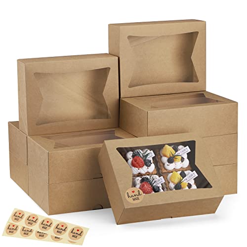 Eupako 8x6x2.5 Cookie Boxes with Window, 24 Pack Auto-Popup Brown Treat Box - color: Brown