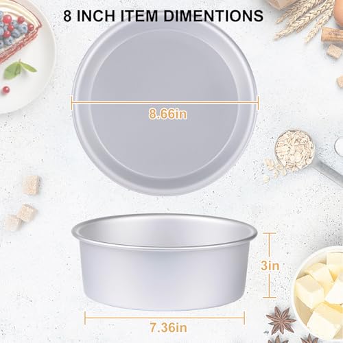 8 x 3 Inch Aluminum Round Cake Pan, 3-Piece Set Cake Baking Pans, Round Layer Cake Baking Pans for Birthday Wedding Home Kitchen DIY Baking Tools, Heavy Sturdy & Healthy, Oven Safe - size: 8 x 3 Inch, Set of 3