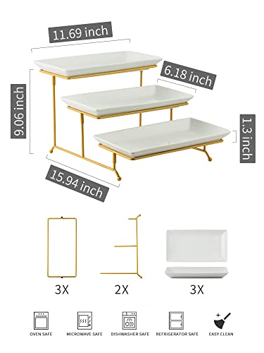 YHOSSEUN 3 Tier Serving Tray with Serving Stand, Ceramic, 12 inch Gold - color: Gold Stand, size: 11.7" x 15.9" x 9.1"